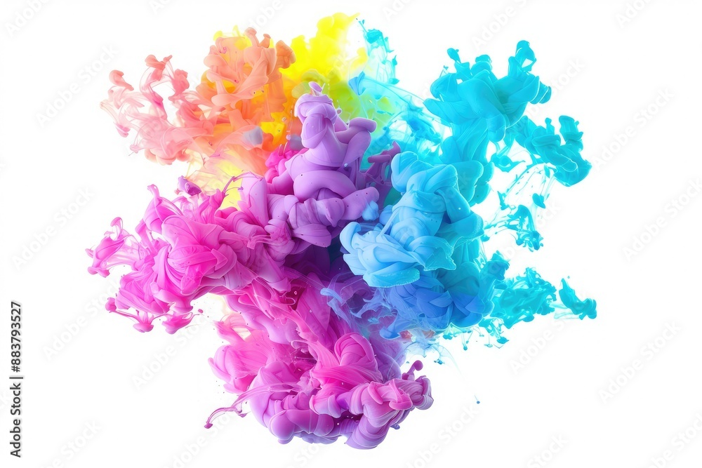 Neon Ink Blob Explosion A vibrant ink blob of neon pastel colors exploding outwards on a stark white background Neon Ink Blob Explosion A vibrant ink blob of neon pastel colors exploding outwards on a stark white background