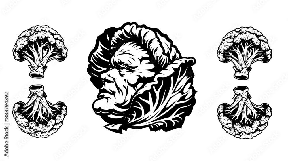 Obraz premium cabbage silhouette, cabbage outline, cabbage icon, cabbage symbol, cabbage graphic