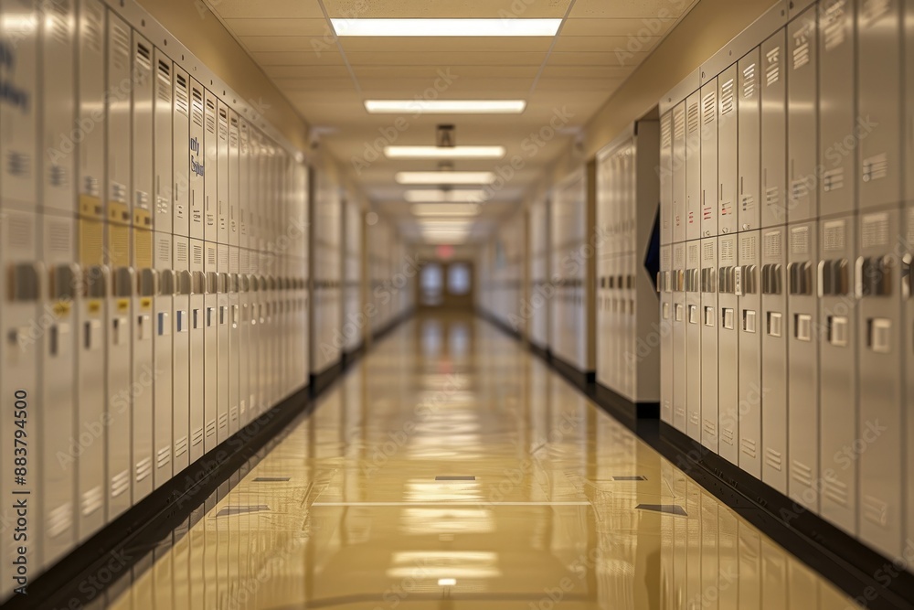 Empty School Hallway with Lockers and Copyspace A clean, empty school hallway lined with lockers Empty School Hallway with Lockers and Copyspace A clean, empty school hallway lined with lockers