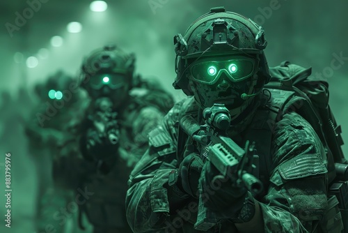 Special forces team conducting a night raid.