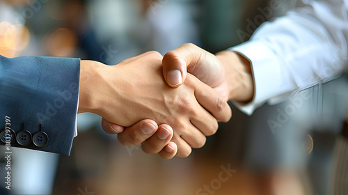 Close up of business handshake in the office copy space. Generative AI