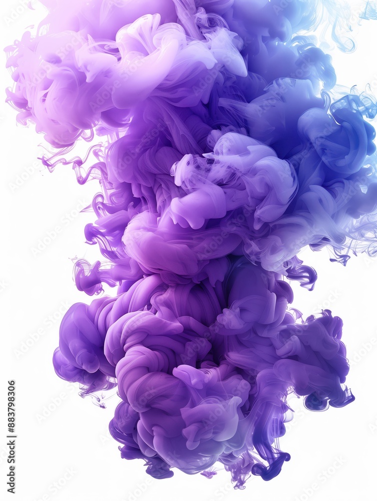 Purple Ink Cloud, swirling plumes of lavender and violet ink blending together in water, creating soft, ethereal shapes against a white background. Purple Ink Cloud, swirling plumes of lavender and violet ink blending together in water, creating soft, ethereal shapes against a white background.