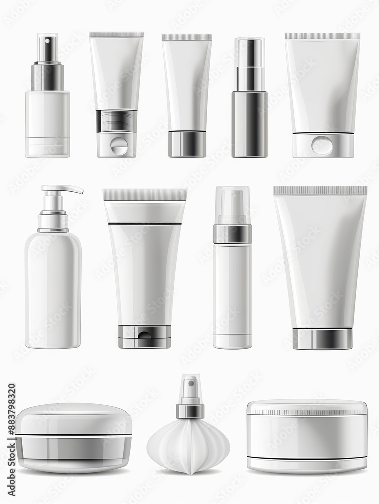 Collection of Unlabeled Cosmetic Containers, Tubes Bottles and Jars for Beauty and Skincare Products, Sleek Minimalist Design Collection of Unlabeled Cosmetic Containers, Tubes Bottles and Jars for Beauty and Skincare Products, Sleek Minimalist Design