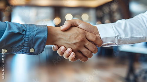 Close up of business handshake in the office copy space. Generative AI