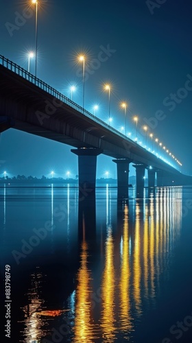 Wallpaper Mural Night view of a bridge with streetlights reflecting on the water surface, creating a serene and picturesque scene in the dark. Torontodigital.ca