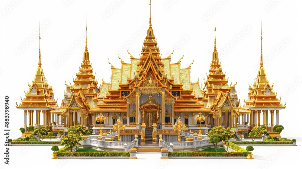 Fototapeta premium Stunning golden palace with intricate architectural details, showcasing traditional design and cultural heritage in a magnificent structure.