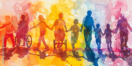 Inclusive World Watercolor Masterpiece Embracing Diversity for Disabled and Autistic Awareness
