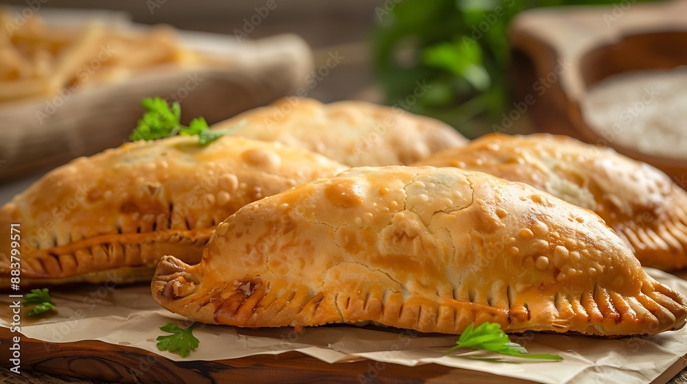 Comprised of a flour shell filled with a thing mainly meat or chicken Comprised of a flour shell filled with a thing mainly meat or chicken