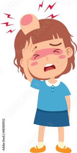 Little girl crying with a bump on his head