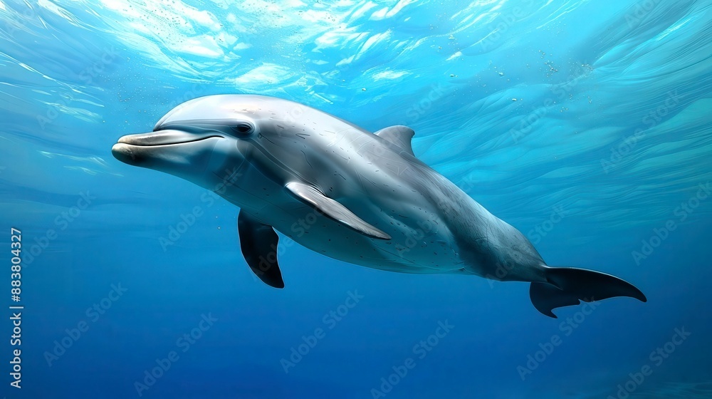 A dolphin swimming underwater, its movements smooth and graceful A dolphin swimming underwater, its movements smooth and graceful