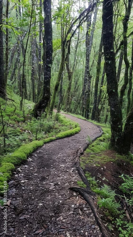 Fototapeta premium A hiking trail winding through a dense forest