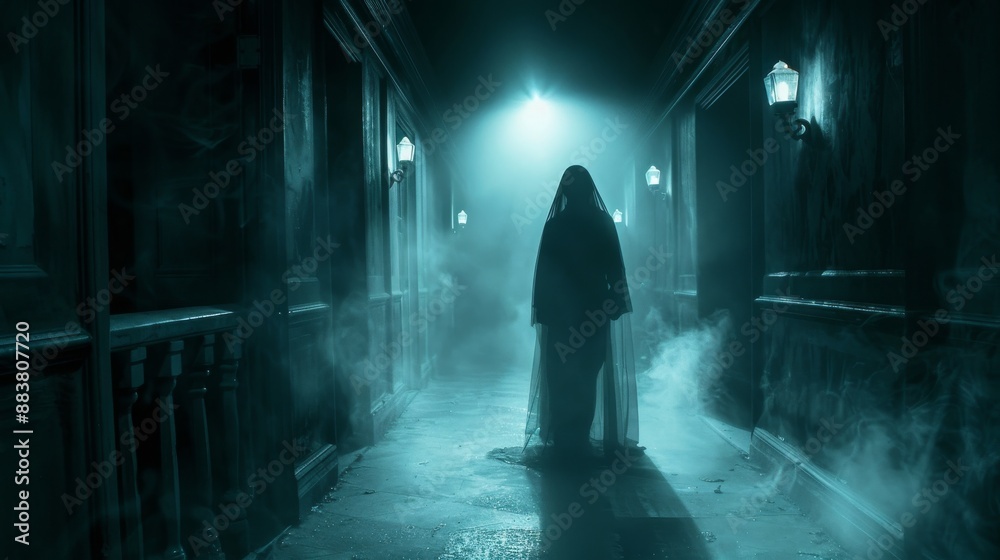 Ghostly Figure in a Haunted Hallway. Ghostly Figure in a Haunted Hallway.