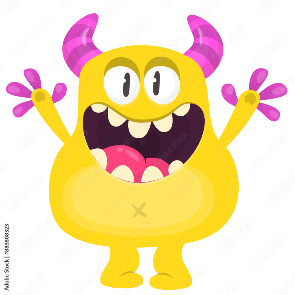 Cartoon cute monster with funny excited face expression waving hands . Vector illustration isolated on white. Halloween design Cartoon cute monster with funny excited face expression waving hands . Vector illustration isolated on white. Halloween design
