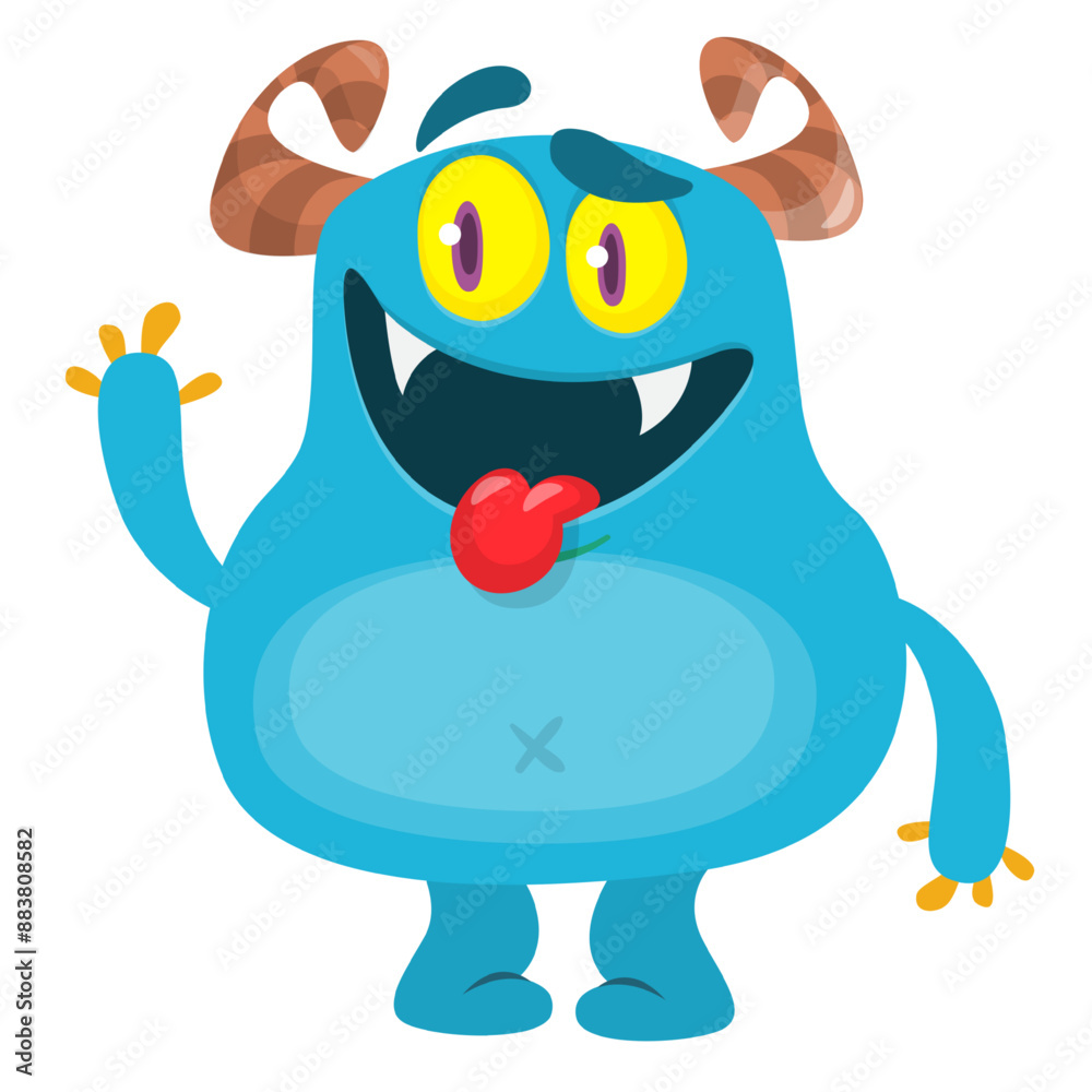 Cartoon cute monster with funny excited face expression waving hands . Vector illustration isolated on white. Halloween design Cartoon cute monster with funny excited face expression waving hands . Vector illustration isolated on white. Halloween design