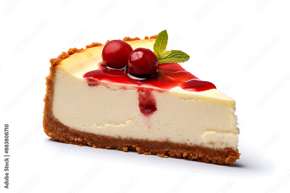 Create an ultra-realistic photograph of A slice of New York Cheesecake isolated on white background (11) Create an ultra-realistic photograph of A slice of New York Cheesecake isolated on white background (11)