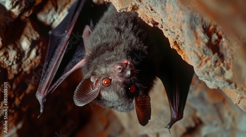 Bat Hanging Upside Down in Cave.