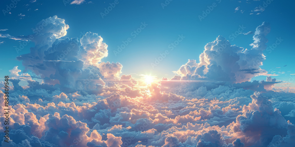 Obraz premium 太陽と青空と白い雲