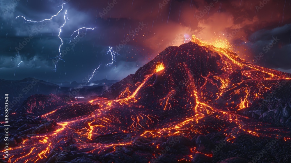 Volcano with Lava and Lightning Volcano with Lava and Lightning