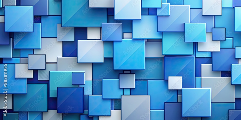 Obraz premium Abstract geometric squares in shades of blue create a dynamic background, abstract,background, blue, geometric, square, shapes