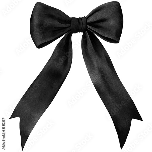 Black Bow PNG, Watercolor Ribbon Bow Clipart
