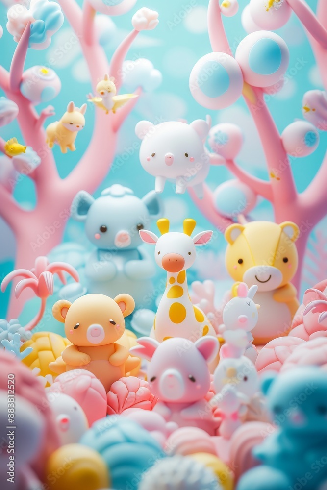 D abstract background featuring a pastel woodland filled with cute animals AI generated illustration D abstract background featuring a pastel woodland filled with cute animals AI generated illustration