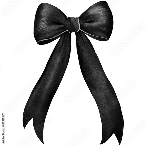 Black Bow PNG, Watercolor Ribbon Bow Clipart