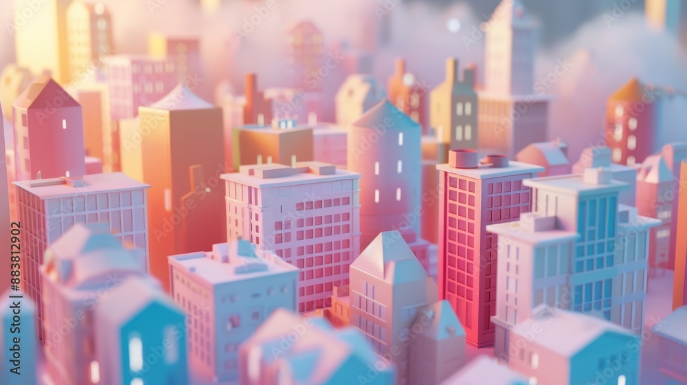 Fototapeta premium D abstract background with miniature cute buildings in a surreal cityscape AI generated illustration