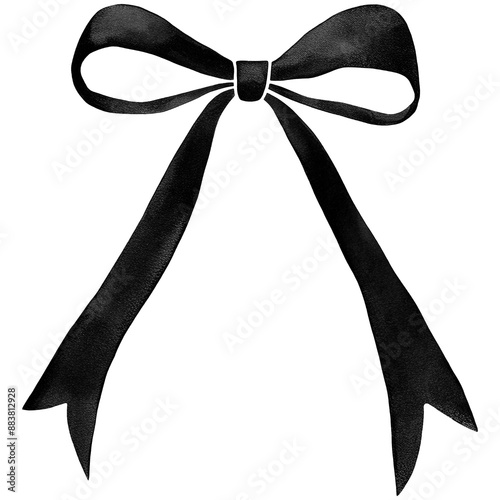 Black Bow PNG, Watercolor Ribbon Bow Clipart