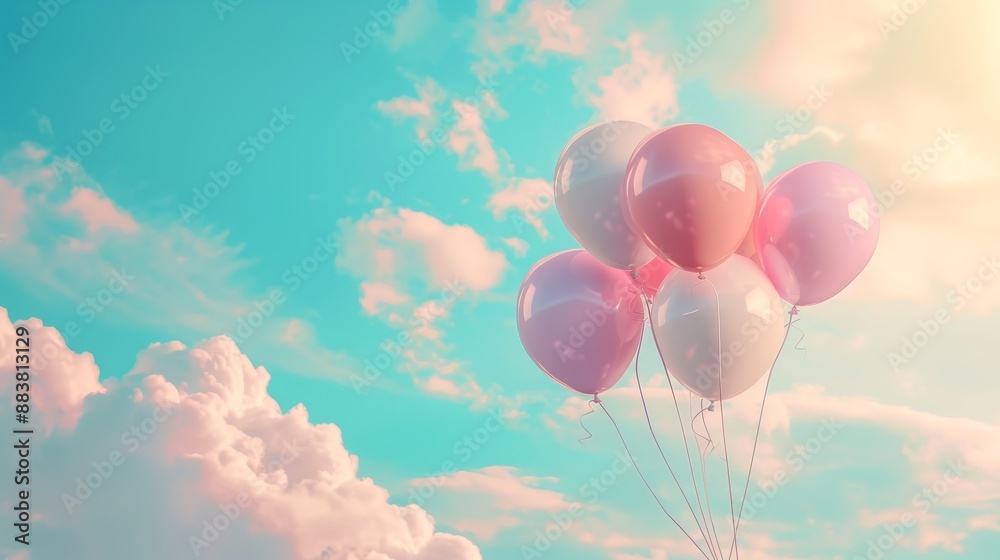 D background with balloons floating in pastel sky AI generated illustration D background with balloons floating in pastel sky AI generated illustration
