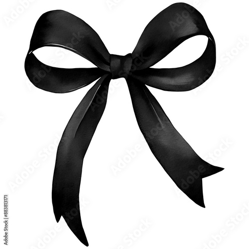 Black Bow PNG, Watercolor Ribbon Bow Clipart