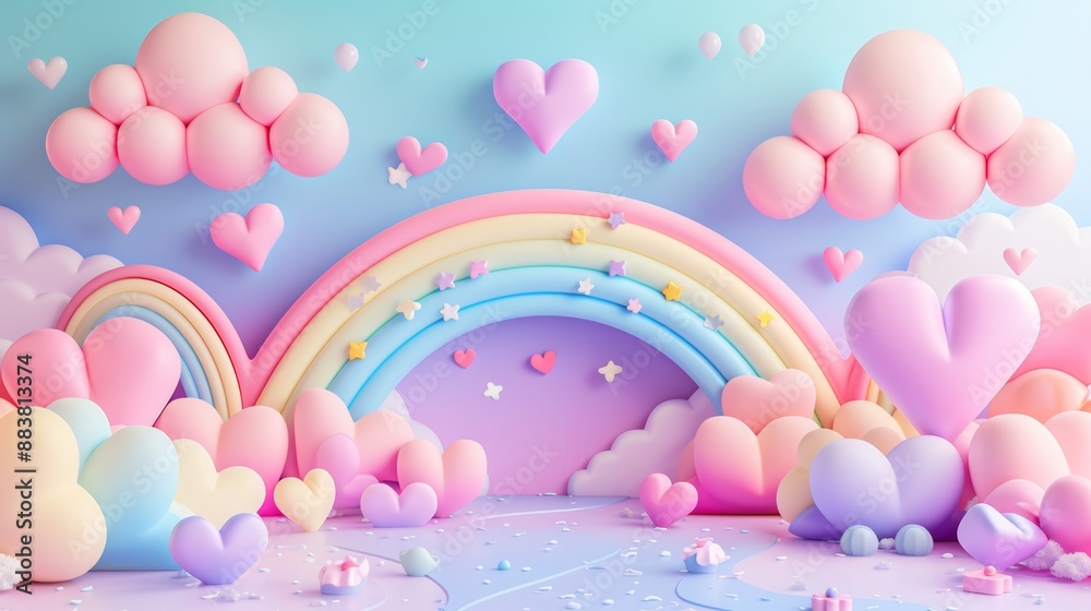 D dreamworld filled with pastel rainbows and hearts AI generated illustration D dreamworld filled with pastel rainbows and hearts AI generated illustration