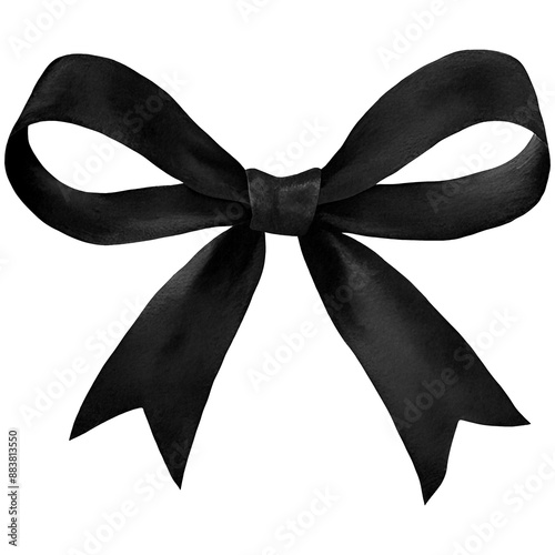 Black Bow PNG, Watercolor Ribbon Bow Clipart