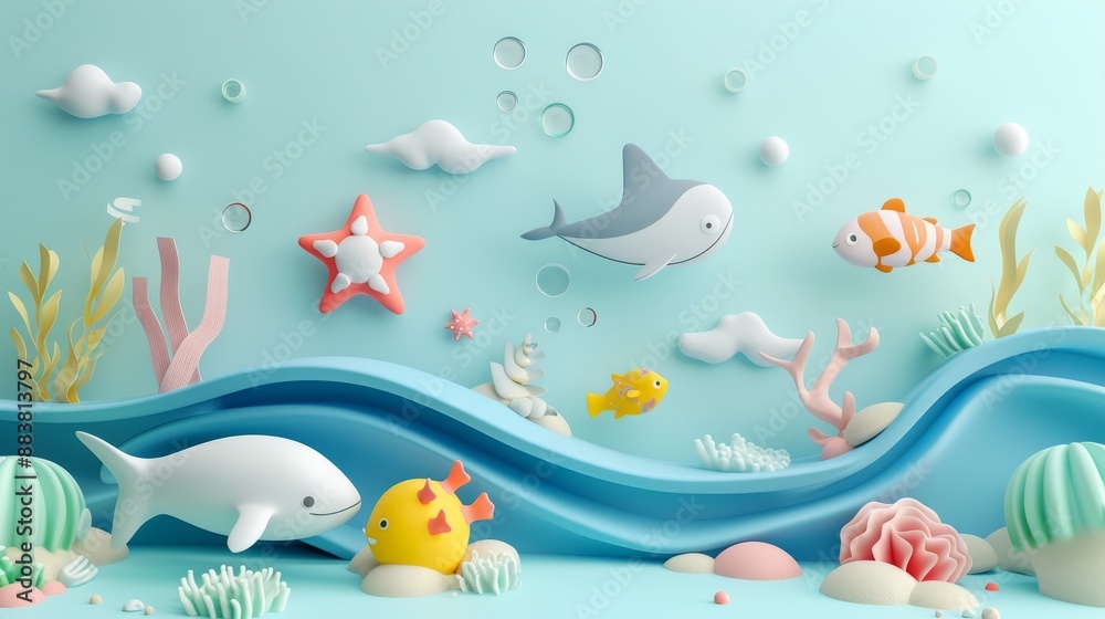 D seascape with cute abstract aquatic creatures AI generated illustration D seascape with cute abstract aquatic creatures AI generated illustration