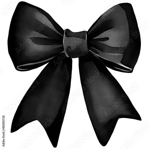 Black Bow PNG, Watercolor Ribbon Bow Clipart