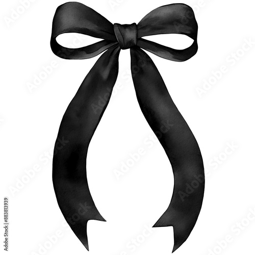 Black Bow PNG, Watercolor Bow Isolated On Transparent Background 
