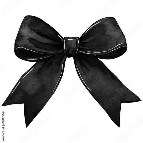 Black Bow PNG, Watercolor Ribbon Bow Clipart