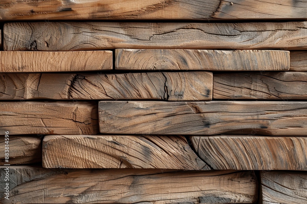 Stack of oak planks showcasing unique grain patterns and textures. Stack of oak planks showcasing unique grain patterns and textures.