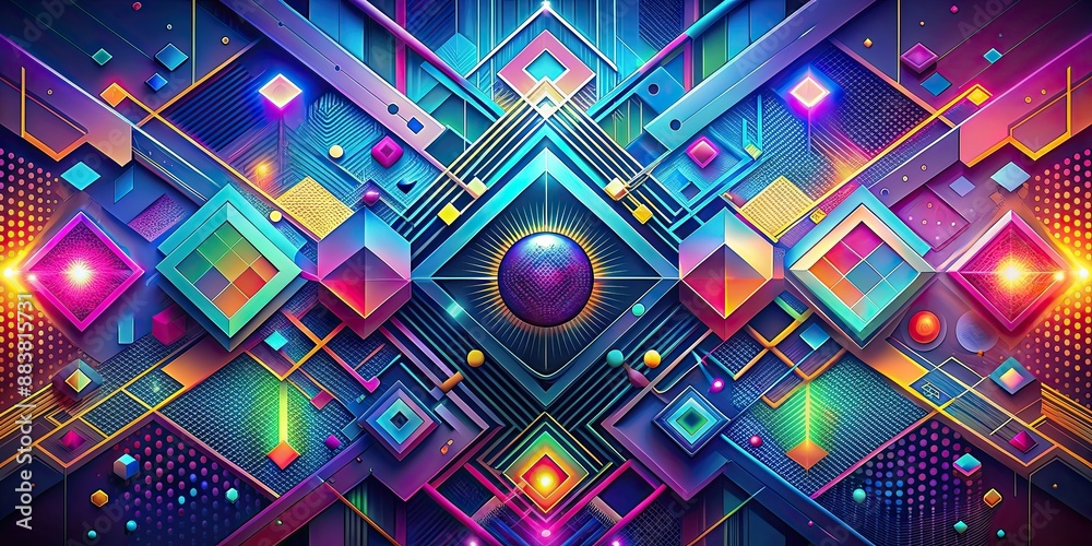 A vibrant and futuristic digital abstract design with geometric shapes and patterns , digital, abstract, vibrant, futuristic