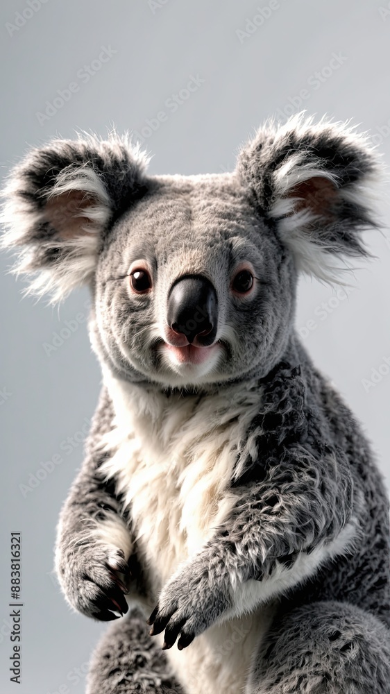 Fototapeta premium 3D render, 8K High detail of a cute koala full body, white solid background