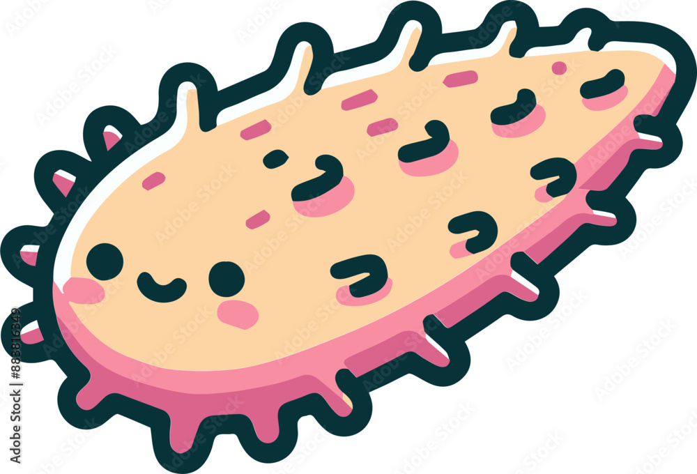 A cute cartoon sea cucumber with pink spikes and a happy face. A cute cartoon sea cucumber with pink spikes and a happy face.
