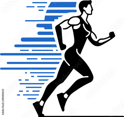 Silhouette of a runner with a blue motion blur effect behind him.