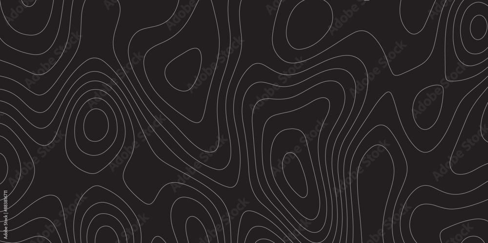 Abstract white on black background Topographic line map pattern. Contour elevation topographic and textured Background Modern design with black background with topographic wavy patted. Abstract white on black background Topographic line map pattern. Contour elevation topographic and textured Background Modern design with black background with topographic wavy patted.