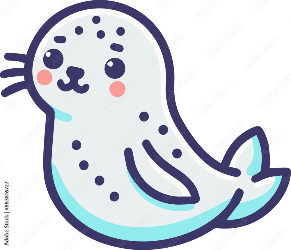 A cute cartoon seal with big eyes and a small tail. The seal is white with black spots. It is looking to the right. A cute cartoon seal with big eyes and a small tail. The seal is white with black spots. It is looking to the right.