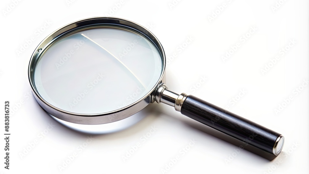 A magnifier glass on a white background, magnification, zoom, explore, examination, tool, investigate, detail, close-up A magnifier glass on a white background, magnification, zoom, explore, examination, tool, investigate, detail, close-up