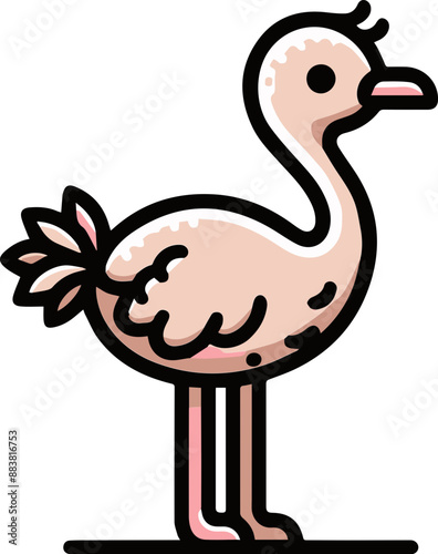 Cute cartoon illustration of an ostrich standing on two legs.