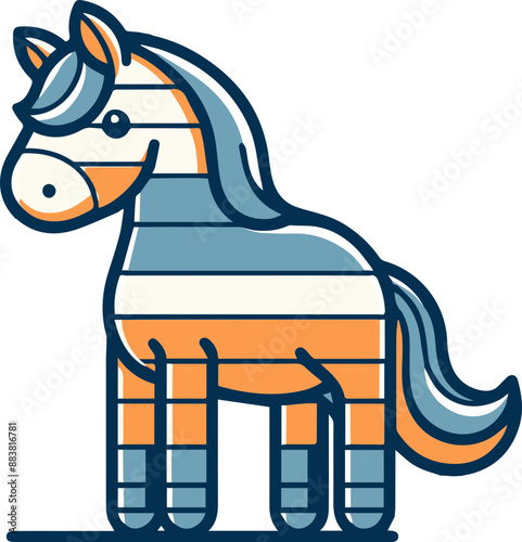 Cute cartoon striped unicorn with blue and orange colors.