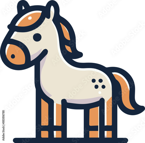 Cute cartoon horse with brown spots and mane, standing on a white background.
