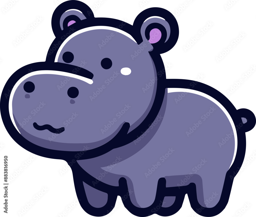 Fototapeta premium A cute cartoon hippopotamus with big eyes and a friendly smile. Perfect for children's books, illustrations, or social media.