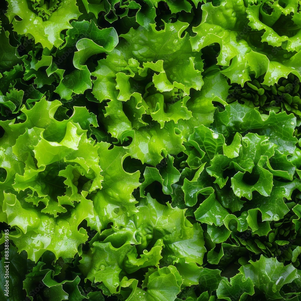 A close-up of fresh, vibrantly green lettuce leaves, perfect for a healthy summer salad A close-up of fresh, vibrantly green lettuce leaves, perfect for a healthy summer salad