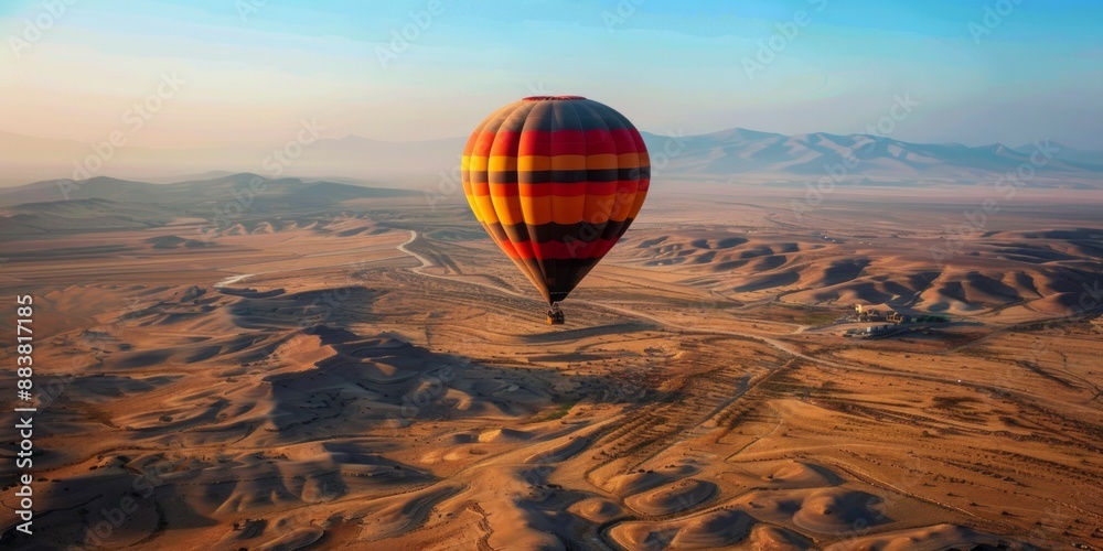 Obraz premium Hot Air Balloon Soaring Over Desolate Landscape